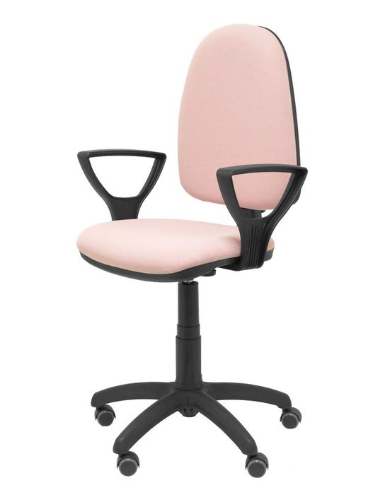 Modelo Ayna - Silla de oficina ergonómica con mecanismo de contacto permanente, regulable en altura y ruedas de parqué - Asiento y respaldo tapizados en tejido BALI color rosa pálido (BRAZOS FIJOS INCLUIDOS)