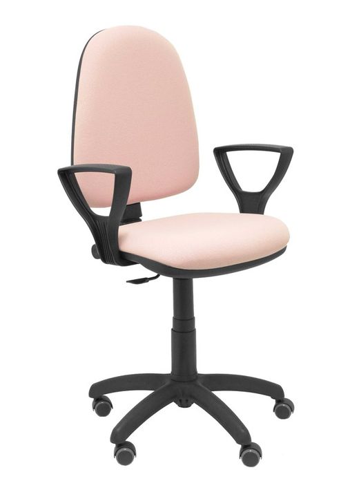 Modelo Ayna - Silla de oficina ergonómica con mecanismo de contacto permanente, regulable en altura y ruedas de parqué - Asiento y respaldo tapizados en tejido BALI color rosa pálido (BRAZOS FIJOS INCLUIDOS)