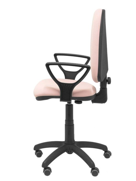 Modelo Ayna - Silla de oficina ergonómica con mecanismo de contacto permanente, regulable en altura y ruedas de parqué - Asiento y respaldo tapizados en tejido BALI color rosa pálido (BRAZOS FIJOS INCLUIDOS)