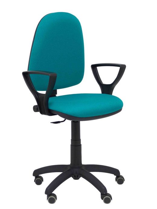 Modelo Ayna - Silla de oficina ergonómica con mecanismo de contacto permanente, regulable en altura y ruedas de parqué - Asiento y respaldo tapizados en tejido BALI color turquesa (BRAZOS FIJOS INCLUIDOS)