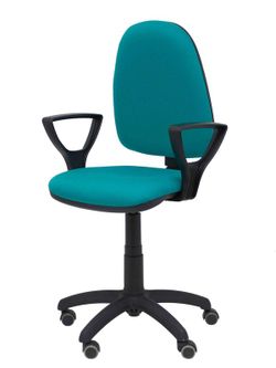 Modelo Ayna - Silla de oficina ergonómica con mecanismo de contacto permanente, regulable en altura y ruedas de parqué - Asiento y respaldo tapizados en tejido BALI color turquesa (BRAZOS FIJOS INCLUIDOS)
