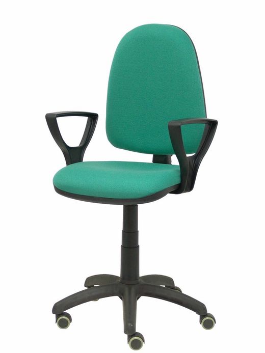 Modelo Ayna - Silla de oficina ergonómica con mecanismo de contacto permanente, regulable en altura y ruedas de parqué - Asiento y respaldo tapizados en tejido BALI color verde esmeralda (BRAZOS FIJOS INCLUIDOS)