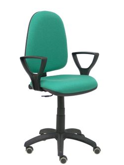 Modelo Ayna - Silla de oficina ergonómica con mecanismo de contacto permanente, regulable en altura y ruedas de parqué - Asiento y respaldo tapizados en tejido BALI color verde esmeralda (BRAZOS FIJOS INCLUIDOS)