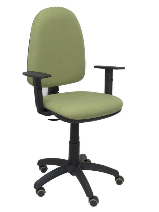 Modelo Ayna - Silla de oficina ergonómica con mecanismo de contacto permanente, regulable en altura y ruedas de parqué - Asiento y respaldo tapizados en tejido BALI color verde oliva (BRAZOS REGULABLES EN ALTURA)