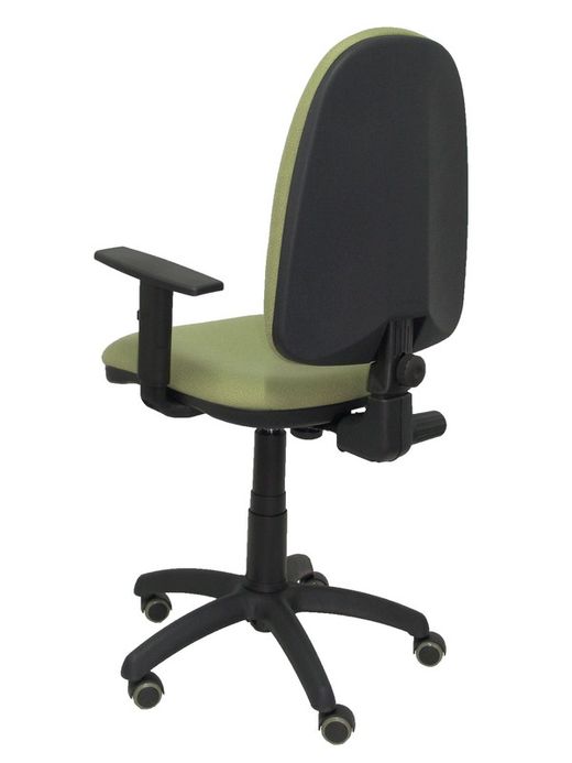 Modelo Ayna - Silla de oficina ergonómica con mecanismo de contacto permanente, regulable en altura y ruedas de parqué - Asiento y respaldo tapizados en tejido BALI color verde oliva (BRAZOS REGULABLES EN ALTURA)