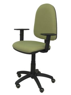 Modelo Ayna - Silla de oficina ergonómica con mecanismo de contacto permanente, regulable en altura y ruedas de parqué - Asiento y respaldo tapizados en tejido BALI color verde oliva (BRAZOS REGULABLES EN ALTURA)