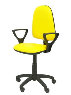 Modelo Ayna - Silla de oficina ergonómica con mecanismo de contacto permanente y regulable en altura - Asiento y respaldo tapizados en similpiel color amarillo (BRAZOS FIJOS INCLUIDOS)