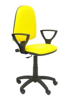 Modelo Ayna - Silla de oficina ergonómica con mecanismo de contacto permanente y regulable en altura - Asiento y respaldo tapizados en similpiel color amarillo (BRAZOS FIJOS INCLUIDOS)