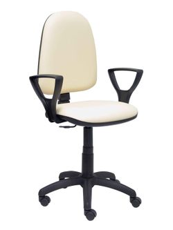 Modelo Ayna - Silla de oficina ergonómica con mecanismo de contacto permanente y regulable en altura - Asiento y respaldo tapizados en similpiel color crema (BRAZOS FIJOS INCLUIDOS)