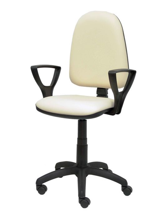 Modelo Ayna - Silla de oficina ergonómica con mecanismo de contacto permanente y regulable en altura - Asiento y respaldo tapizados en similpiel color crema (BRAZOS FIJOS INCLUIDOS)