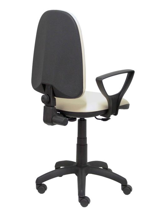 Modelo Ayna - Silla de oficina ergonómica con mecanismo de contacto permanente y regulable en altura - Asiento y respaldo tapizados en similpiel color crema (BRAZOS FIJOS INCLUIDOS)