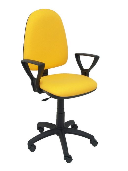 Modelo Ayna - Silla de oficina ergonómica con mecanismo de contacto permanente y regulable en altura - Asiento y respaldo tapizados en tejido BALI color amarillo (BRAZOS FIJOS INCLUIDOS)
