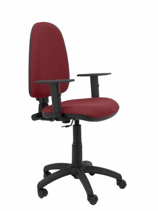 Modelo Ayna - Silla de oficina ergonómica con mecanismo de contacto permanente y regulable en altura - Asiento y respaldo tapizados en tejido BALI color granate (BRAZOS REGULABLES EN ALTURA)