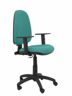 Modelo Ayna - Silla de oficina ergonómica con mecanismo de contacto permanente y regulable en altura - Asiento y respaldo tapizados en tejido BALI color turquesa (BRAZOS REGULABLES EN ALTURA)