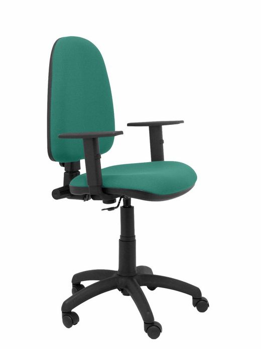 Modelo Ayna - Silla de oficina ergonómica con mecanismo de contacto permanente y regulable en altura - Asiento y respaldo tapizados en tejido BALI color verde esmeralda (BRAZOS REGULABLES EN ALTURA)