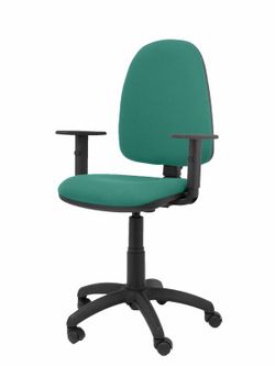 Modelo Ayna - Silla de oficina ergonómica con mecanismo de contacto permanente y regulable en altura - Asiento y respaldo tapizados en tejido BALI color verde esmeralda (BRAZOS REGULABLES EN ALTURA)