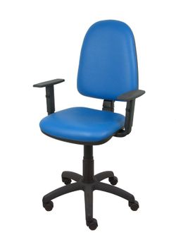 Modelo Ayna - Silla de oficina ergonómica con mecanismo de contacto permanente y regulable en altura - Asiento y respaldo tapizados en tejido SIMILPIEL color azul (BRAZOS REGULABLES EN ALTURA)