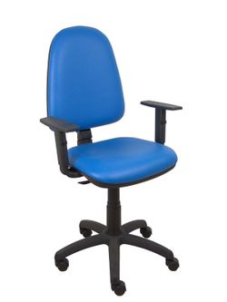 Modelo Ayna - Silla de oficina ergonómica con mecanismo de contacto permanente y regulable en altura - Asiento y respaldo tapizados en tejido SIMILPIEL color azul (BRAZOS REGULABLES EN ALTURA)
