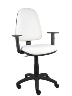 Modelo Ayna - Silla de oficina ergonómica con mecanismo de contacto permanente y regulable en altura - Asiento y respaldo tapizados en tejido SIMILPIEL color blanco (BRAZOS REGULABLES EN ALTURA)
