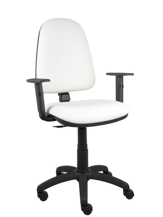Modelo Ayna - Silla de oficina ergonómica con mecanismo de contacto permanente y regulable en altura - Asiento y respaldo tapizados en tejido SIMILPIEL color blanco (BRAZOS REGULABLES EN ALTURA)