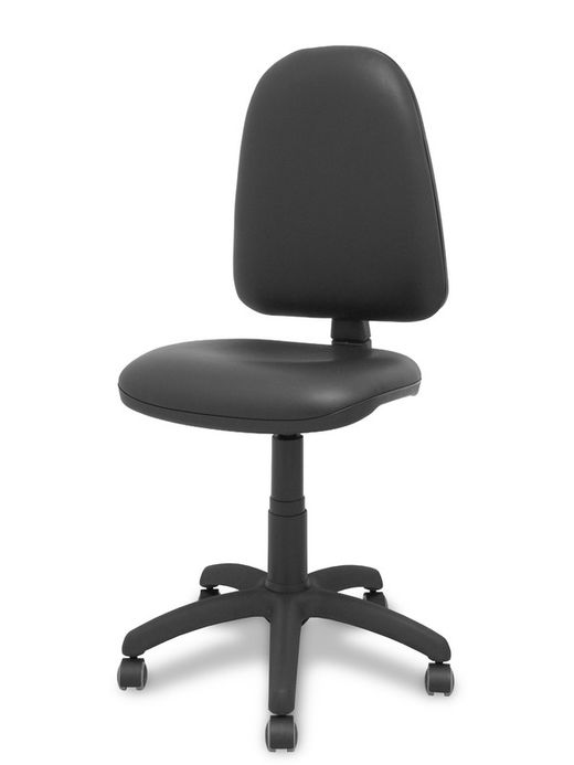 Modelo Ayna - Silla de oficina ergonómica con mecanismo de contacto permanente y regulable en altura y ruedas de parqué - Asiento y respaldo tapizados en tejido similpiel color negro.