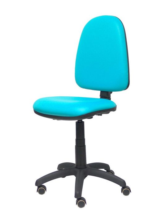 Modelo Ayna - Silla de oficina ergonómica con mecanismo de contacto permanente y regulable en altura y ruedas de parqué - Asiento y respaldo tapizados en tejido similpiel color verde turquesa.