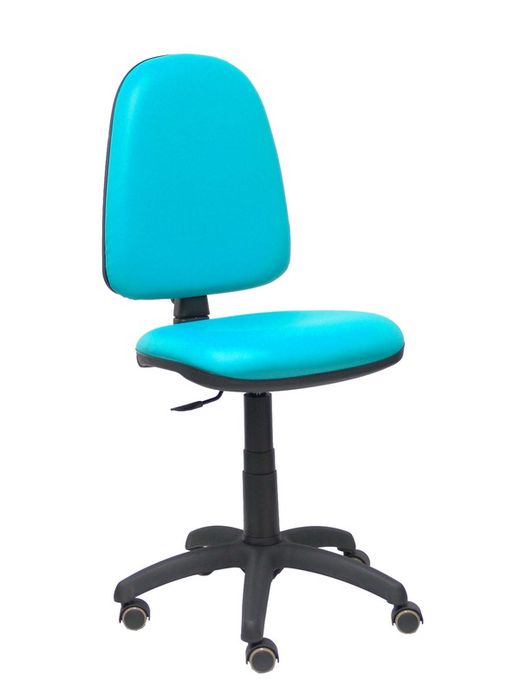 Modelo Ayna - Silla de oficina ergonómica con mecanismo de contacto permanente y regulable en altura y ruedas de parqué - Asiento y respaldo tapizados en tejido similpiel color verde turquesa.