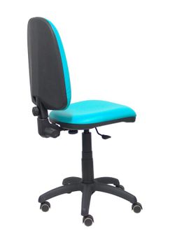 Modelo Ayna - Silla de oficina ergonómica con mecanismo de contacto permanente y regulable en altura y ruedas de parqué - Asiento y respaldo tapizados en tejido similpiel color verde turquesa.