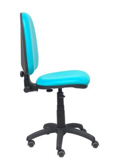 Modelo Ayna - Silla de oficina ergonómica con mecanismo de contacto permanente y regulable en altura y ruedas de parqué - Asiento y respaldo tapizados en tejido similpiel color verde turquesa.