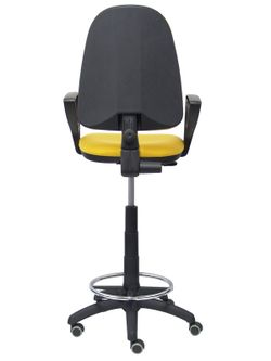 Modelo Ayna Taburete - Taburete ergonómico con mecanismo de contacto permanente, regulable en altura, aro reposapiés y ruedas de parqué - Asiento y respaldo tapizados en tejido BALI color amarillo (BRAZOS FIJOS INCLUIDOS)