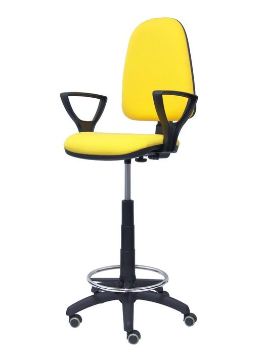 Modelo Ayna Taburete - Taburete ergonómico con mecanismo de contacto permanente, regulable en altura, aro reposapiés y ruedas de parqué - Asiento y respaldo tapizados en tejido BALI color amarillo (BRAZOS FIJOS INCLUIDOS)