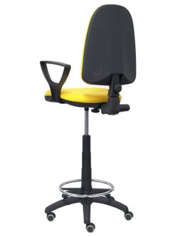 Modelo Ayna Taburete - Taburete ergonómico con mecanismo de contacto permanente, regulable en altura, aro reposapiés y ruedas de parqué - Asiento y respaldo tapizados en tejido BALI color amarillo (BRAZOS FIJOS INCLUIDOS)