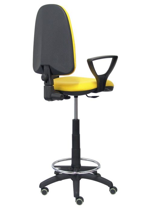 Modelo Ayna Taburete - Taburete ergonómico con mecanismo de contacto permanente, regulable en altura, aro reposapiés y ruedas de parqué - Asiento y respaldo tapizados en tejido BALI color amarillo (BRAZOS FIJOS INCLUIDOS)