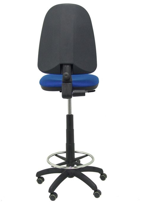 Modelo Ayna Taburete - Taburete ergonómico con mecanismo de contacto permanente, regulable en altura, aro reposapiés y ruedas de parqué - Asiento y respaldo tapizados en tejido BALI color azul