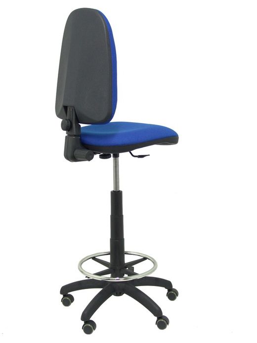 Modelo Ayna Taburete - Taburete ergonómico con mecanismo de contacto permanente, regulable en altura, aro reposapiés y ruedas de parqué - Asiento y respaldo tapizados en tejido BALI color azul