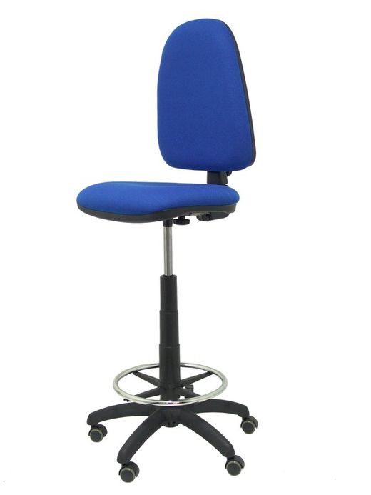 Modelo Ayna Taburete - Taburete ergonómico con mecanismo de contacto permanente, regulable en altura, aro reposapiés y ruedas de parqué - Asiento y respaldo tapizados en tejido BALI color azul