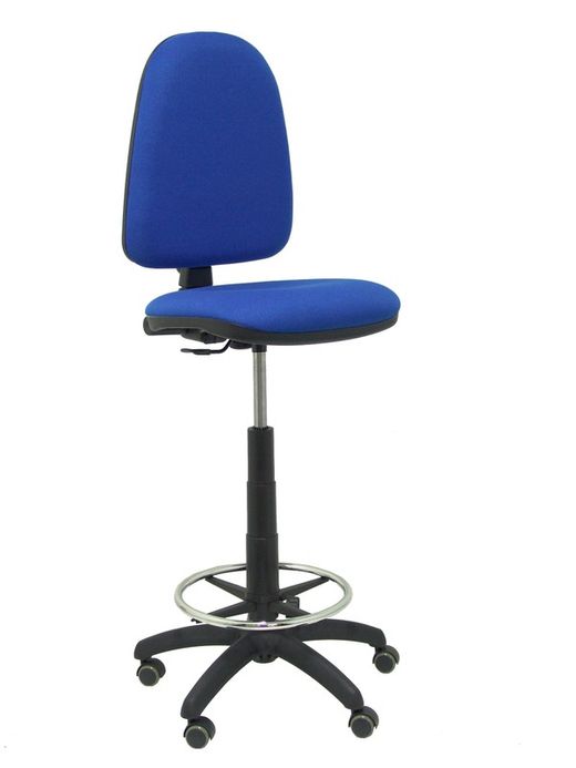 Modelo Ayna Taburete - Taburete ergonómico con mecanismo de contacto permanente, regulable en altura, aro reposapiés y ruedas de parqué - Asiento y respaldo tapizados en tejido BALI color azul