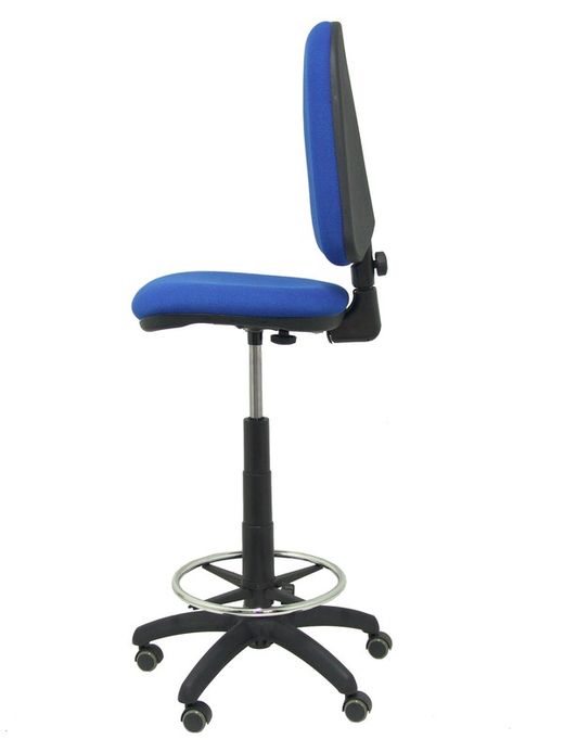 Modelo Ayna Taburete - Taburete ergonómico con mecanismo de contacto permanente, regulable en altura, aro reposapiés y ruedas de parqué - Asiento y respaldo tapizados en tejido BALI color azul