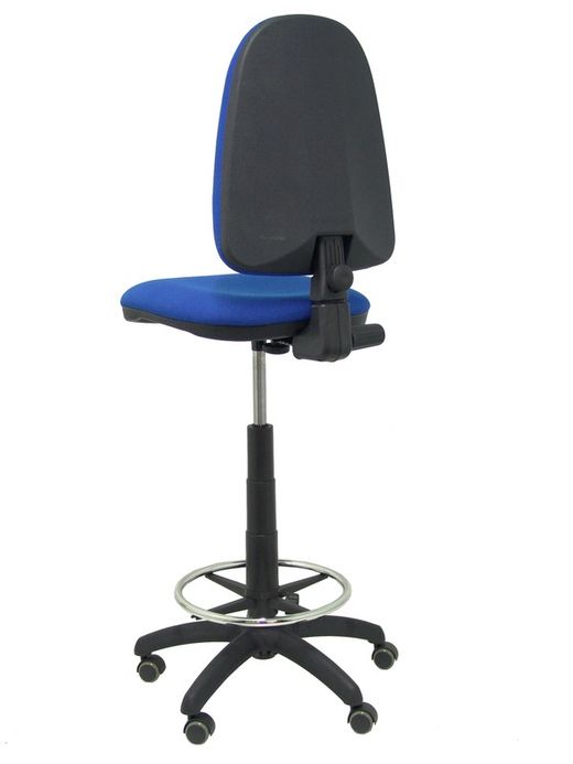 Modelo Ayna Taburete - Taburete ergonómico con mecanismo de contacto permanente, regulable en altura, aro reposapiés y ruedas de parqué - Asiento y respaldo tapizados en tejido BALI color azul