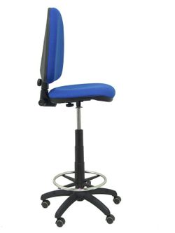 Modelo Ayna Taburete - Taburete ergonómico con mecanismo de contacto permanente, regulable en altura, aro reposapiés y ruedas de parqué - Asiento y respaldo tapizados en tejido BALI color azul