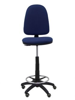 Modelo Ayna Taburete - Taburete ergonómico con mecanismo de contacto permanente, regulable en altura, aro reposapiés y ruedas de parqué - Asiento y respaldo tapizados en tejido BALI color azul marino