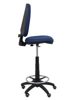 Modelo Ayna Taburete - Taburete ergonómico con mecanismo de contacto permanente, regulable en altura, aro reposapiés y ruedas de parqué - Asiento y respaldo tapizados en tejido BALI color azul marino