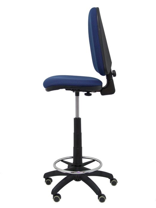 Modelo Ayna Taburete - Taburete ergonómico con mecanismo de contacto permanente, regulable en altura, aro reposapiés y ruedas de parqué - Asiento y respaldo tapizados en tejido BALI color azul marino