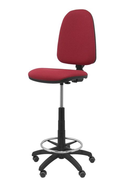 Modelo Ayna Taburete - Taburete ergonómico con mecanismo de contacto permanente, regulable en altura, aro reposapiés y ruedas de parqué - Asiento y respaldo tapizados en tejido BALI color granate