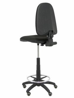 Modelo Ayna Taburete - Taburete ergonómico con mecanismo de contacto permanente, regulable en altura, aro reposapiés y ruedas de parqué - Asiento y respaldo tapizados en tejido BALI color negro