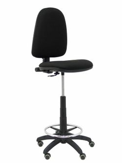 Modelo Ayna Taburete - Taburete ergonómico con mecanismo de contacto permanente, regulable en altura, aro reposapiés y ruedas de parqué - Asiento y respaldo tapizados en tejido BALI color negro
