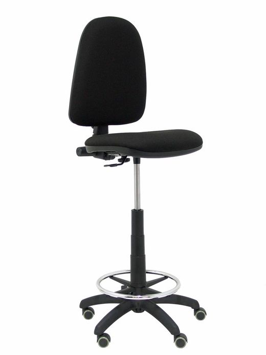 Modelo Ayna Taburete - Taburete ergonómico con mecanismo de contacto permanente, regulable en altura, aro reposapiés y ruedas de parqué - Asiento y respaldo tapizados en tejido BALI color negro