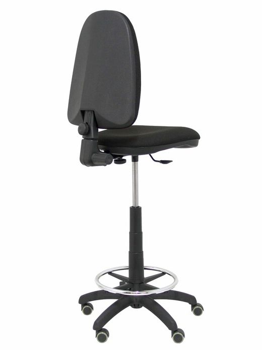 Modelo Ayna Taburete - Taburete ergonómico con mecanismo de contacto permanente, regulable en altura, aro reposapiés y ruedas de parqué - Asiento y respaldo tapizados en tejido BALI color negro