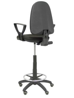 Modelo Ayna Taburete - Taburete ergonómico con mecanismo de contacto permanente, regulable en altura, aro reposapiés y ruedas de parqué - Asiento y respaldo tapizados en tejido BALI color negro (BRAZOS FIJOS INCLUIDOS)