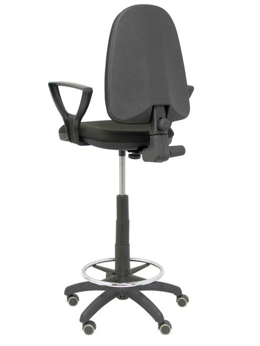 Modelo Ayna Taburete - Taburete ergonómico con mecanismo de contacto permanente, regulable en altura, aro reposapiés y ruedas de parqué - Asiento y respaldo tapizados en tejido BALI color negro (BRAZOS FIJOS INCLUIDOS)